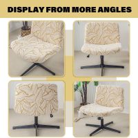 Armless Office Chair Cover Waterproof Criss Cross Chair Slipcover Jacquard Mid Back Accent Chair Cover Vanity Slipper Swivel Chair Protector for Living Room Yellow - Image 4