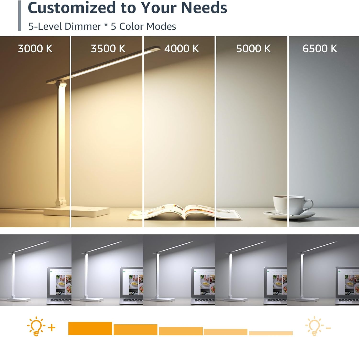 Lepro LED Desk Lamp, Metal Desk Light 9.5W 800lm, Forbes Vetted Best Task Lamp, 5 Color Modes 5 Brightness Level, Dimmable Home Office Desktop Lamp for Reading, Crafting, Sewing, Puzzle, Nail, White - Image 3