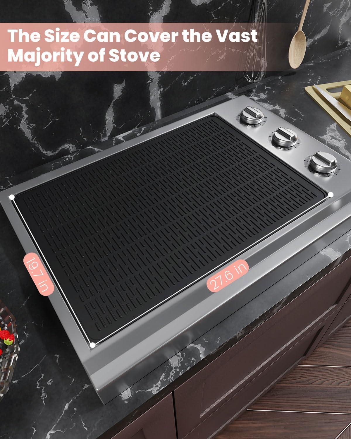 Silicone Stove Mat, 28 x 20 inch StoveTop Cover Protector, Extra Large Dish Drying Mat for Kitchen, Glass Top Electric Stove Cooktop Cover, Heat Resistant Mat(Black) - Image 2