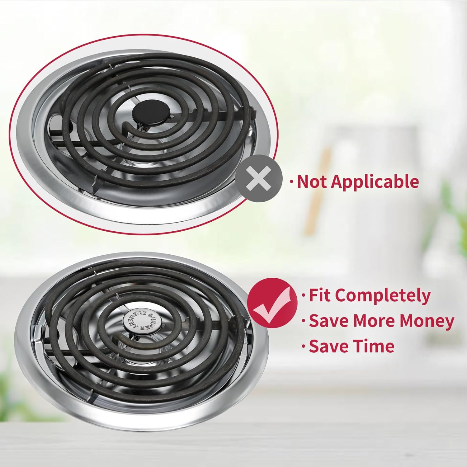 MP22YA Electric Stove Burner Element Replacement Set & W10290350 W10290353 4 Pack Silver Drip Pans - Perfectly Fit Whirlpool Electric Range Stove Top - Image 4