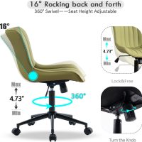 YOUNIKE Ergonomic Home Office Desk Chair with Wheels Comfy Armless Criss Cross Chair with Back Adjustable Modern Leather Upholstered Swivel Vanity Chair Small Cute Rolling Task Chair Avocado Green - Image 3