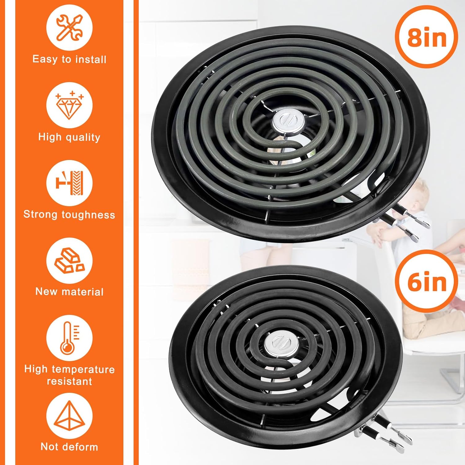 Electric Stove Burner Drip Pans WB31M19(8”) WB31M20(6”) Electric Stove Top Burner Replacement WB30M1(6") WB30M2(8") Compatible for G-E Hot-point Ken-more General Electric Stove Parts by MIFLUS - Image 6