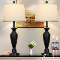 30" Tall Table Lamps Set of 2, Touch Control Bedside Lamp with USB A+C Ports and AC Outlet, 3-Way Dimmable Modern Metal Nightstand Lamp for Bedroom Living Room, 2 LED Bulbs Included, Black - Image 8