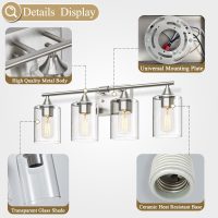 4-Light Bathroom Light Fixtures,Brushed Nickel Vanity Lighting Fixtures,Modern Wall Lighting Sconces for Mirror Bedroom Living Room Vanity Table Hallway - Image 5