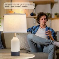 Luvkczc Modern Ceramic Lamps for Bedrooms Set of 2, 3-Color Temperature Table Lamp Bedside Nightstand Desk Reading Lamp with Fabric Drum Shade for Bedroom, Living Room, 2 Bulbs Included (21.4") - Image 5