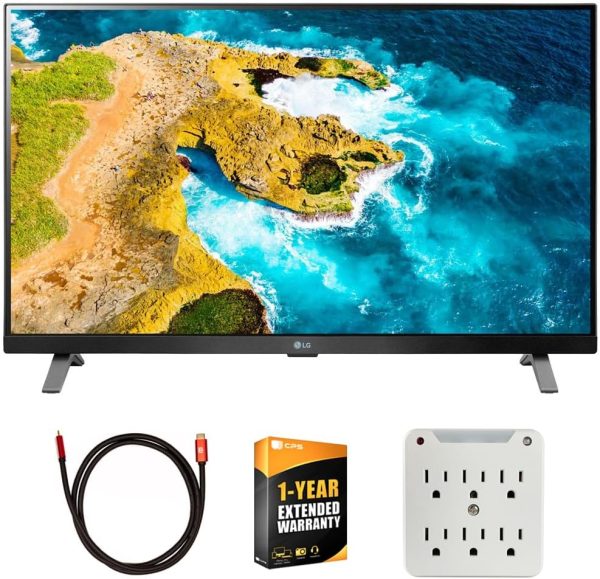 LG 27LQ625S-PU 27 inch Class LED HD Smart TV with webOS Bundle with Deco Gear 6FT 4K HDMI 2.0 Cable, 6-Outlet Surge Adapter with Night Light and 1 YR CPS Enhanced Protection Pack