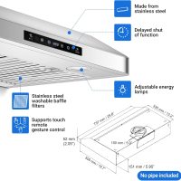 AMZCHEF Under Cabinet Range Hood 30 Inch, 750CFM Stainless Steel Kitchen Stove Vent Hood 3 Speed Exhaust Fan Touch/Remote/Gesture Control LED lights Time Setting Dishwasher-Safe Baffle Filters - Image 6