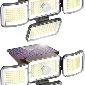 Mokot 3000LM 288 LED 4 Heads Solar Lights Outdoor Waterproof IP65, Motion Sensor Outdoor Lights with 3 Modes 270° Wide Angle Flood Lights, Security Lights for Yard, Porch, Patio(2 Packs)