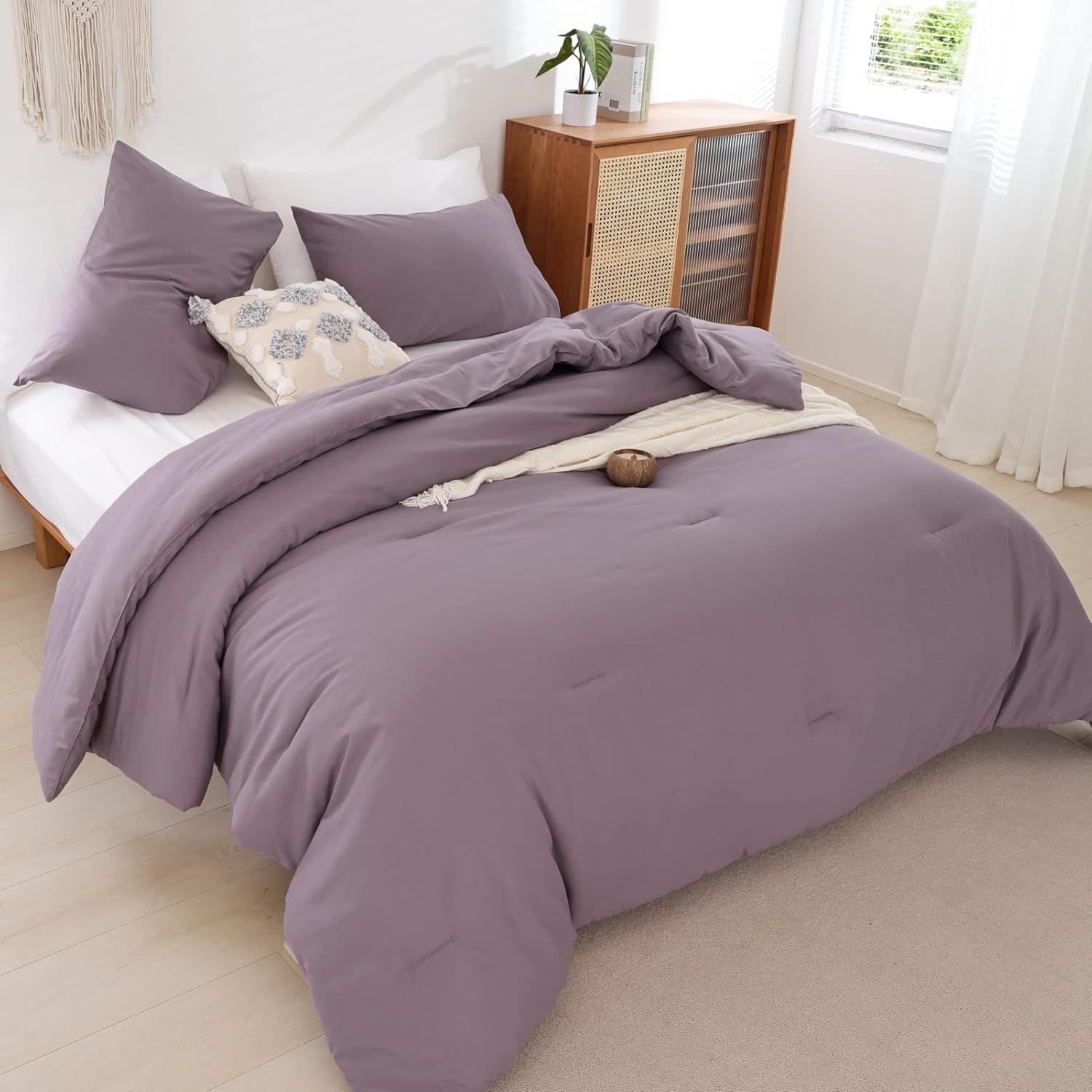 ROSGONIA Dusty Purple Comforter Set Queen, 3pcs (1 Boho Comforter & 2 Pillowcases) All Season Bedding Lightweight Bedspread Blanket Quilt Bed - Image 5