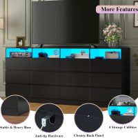 Loomie 12-Cell Divided Drawers Black Dresser with Charging Station & Led Lights for Bedroom, Long 63" Wide Dresser TV Stand for TVs up to 75", Large Dressers Organizer with 4 Open Cubbies - Image 8