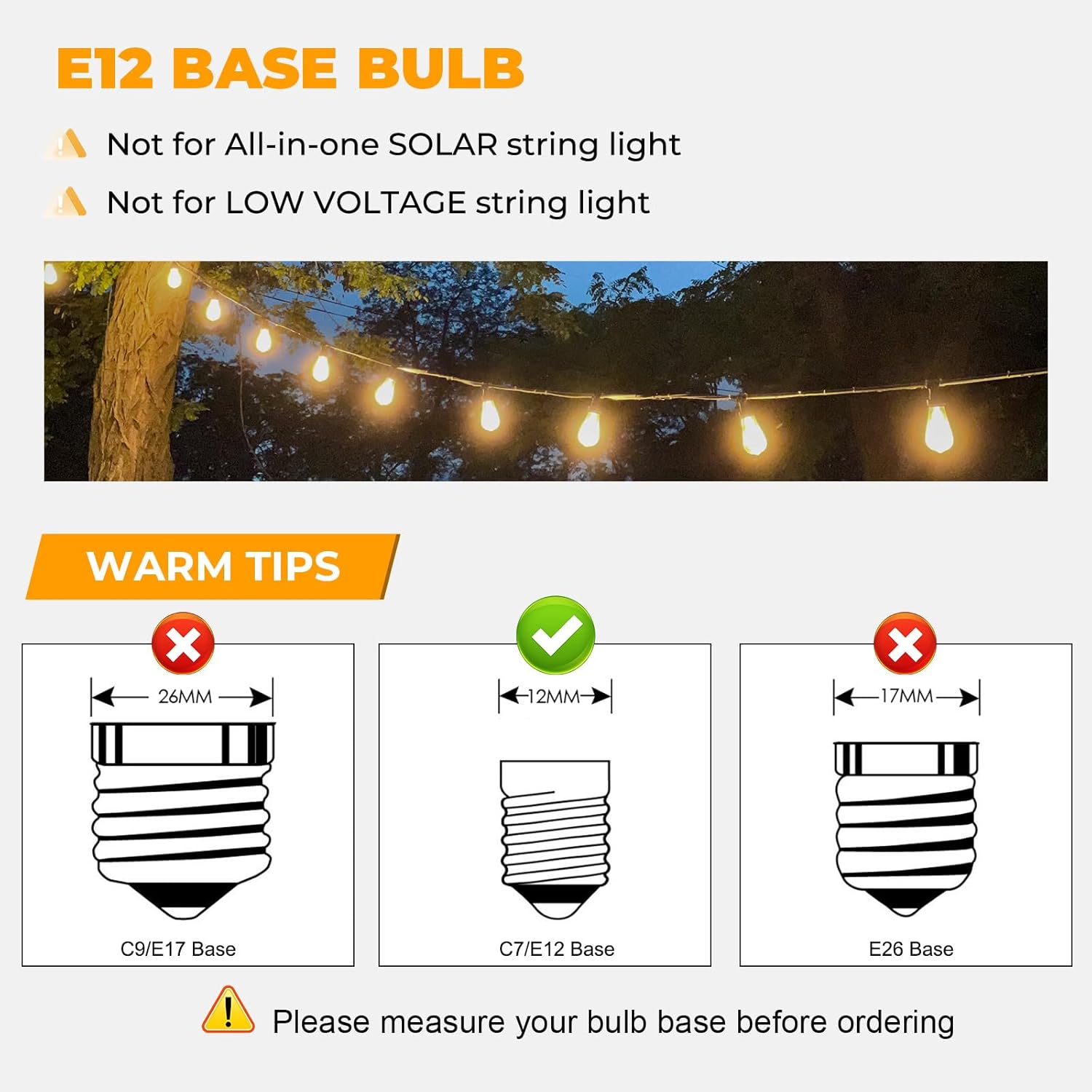 48 Pack ST38 LED Replacement String Light Bulbs, 1Watt Equvanlent to 7Watt Incandescant Bulb, Shatterproof E12 LED Bulb for Outdoor Patio Garden Vintage String Lights, 2700K, Dimmable - Image 3