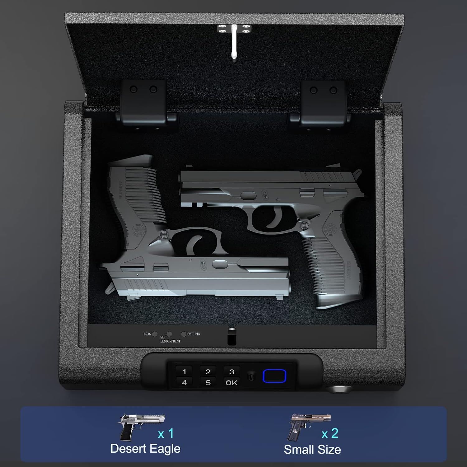 Biometric Gun Safe for Pistols 3-Ways unlock Fingerprint Digital PIN Key Unlock Handgun Safe with Sound, Lock box for Cloakroom living room Bedroom Nightstand and Car BILLCONCH - Image 5