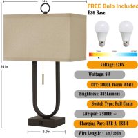 Luvkczc Bedside Lamps Set of 2, 24'' Tall Table Lamps for Night Stands with USB C+A Ports, 3000K LED Bulbs - Modern Desk Lamp for Bedroom, Living Room, Office, Beige Lampshade - Image 4