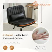 Criss Cross Chair with Wheels, Armless Comfy Thickened Cushion Wide Seat Cross Legged Office Chair with Pillow, Adjustable Swivel Mid Back Computer Task Vanity Home Office Desk Chair (PU, Black) - Image 5