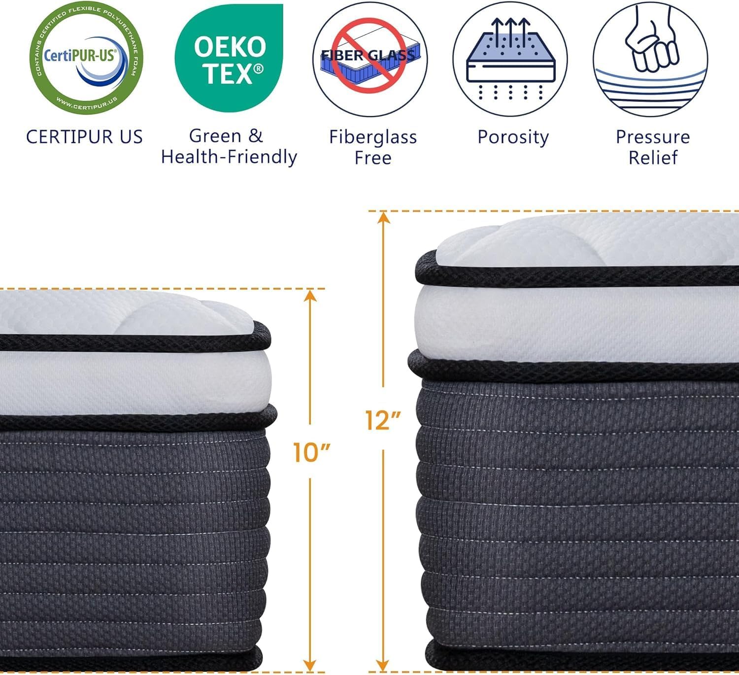 12'' Queen Mattress, Queen Size Mattress in a Box, Modern New Diamond Innerspring Hybrid and Cooling Gel Memory Foam Mattresses, Pressure Relief & Motion Isolation, RV Medium Firm Matress (12'') - Image 2