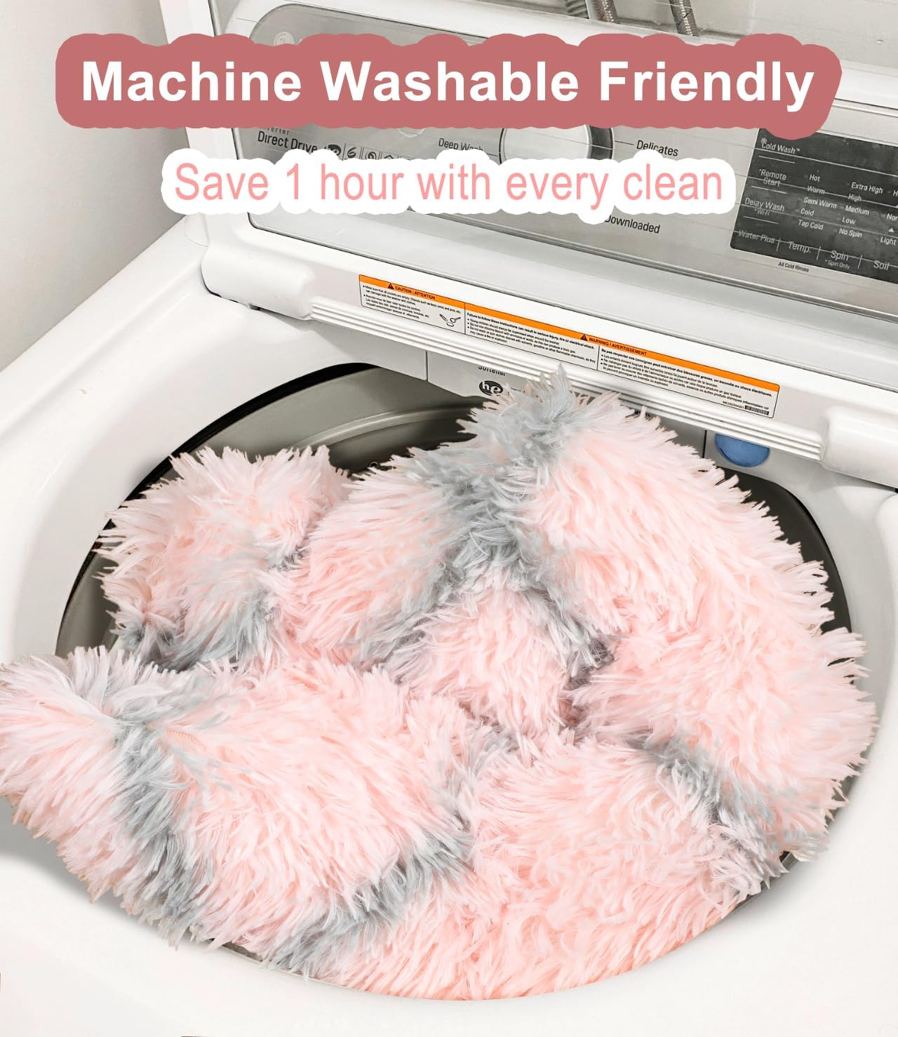 ONASAR Area Rugs for Bedroom Living Room, Washable 4x6 Fluffy Pink and Grey Throw Rug, Shaggy Geometric Soft Plush Floor Carpet for Nursery Girls Teen Playroom Dorm Home Decor Aesthetic - Image 3