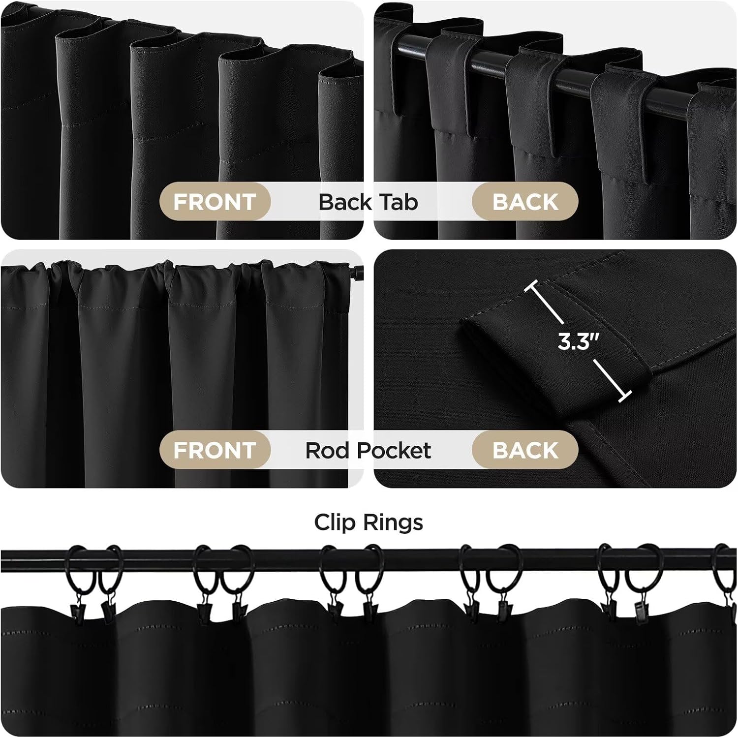 Joydeco Blackout Curtains for Bedroom, Black Out Curtains 96 Inch Long, Black Curtains with Rod Pocket Back Tab, Room Darken Light Blocking Noise Reducing Wrinkle-Free Drapes for Living Room, 2 Panels - Image 4