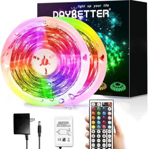 DAYBETTER Led Strip Lights Waterproof, 32.8ft(2 Rolls of 16.4ft) Led Tape Lights Color Changing 300 LEDs Light Strips Kit with 44 Keys Ir Remote Controller and 12v Power Supply for Indoor Outdoor Use