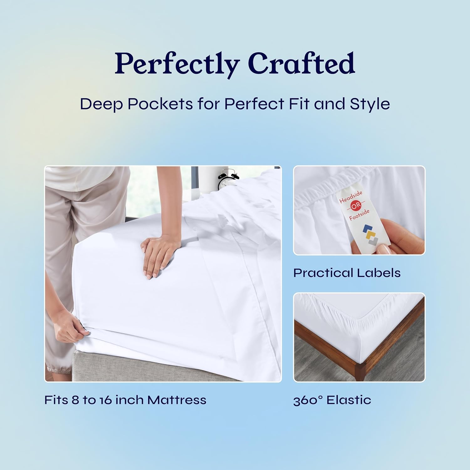 California Design Den 6 Pc King Size Sheet Set with 4 Pillowcases - Soft 400 Thread Count 100% Cotton Sheets, Sateen, Deep Pockets with All Around Elastic, Cool & Durable Bedding Set - White - Image 4