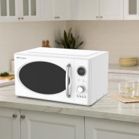 Emerson MWRG0901W 0.9 Cu. Ft. Retro Microwave with 1,000W Grill Function, 800W Cooking Power, LED Display, 5 Power Levels, 8 Auto Menus, Glass Turntable, Child Lock, White Countertop Design - Image 8