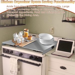 Stainless Steel Gas Stove Top Cover, Noodle Board Cooktop Cover, Kitchen Organizer for Gas and Electric Stove Range Expanding Kitchen Space, Large Size 36"x 23.6"x3", Sliver