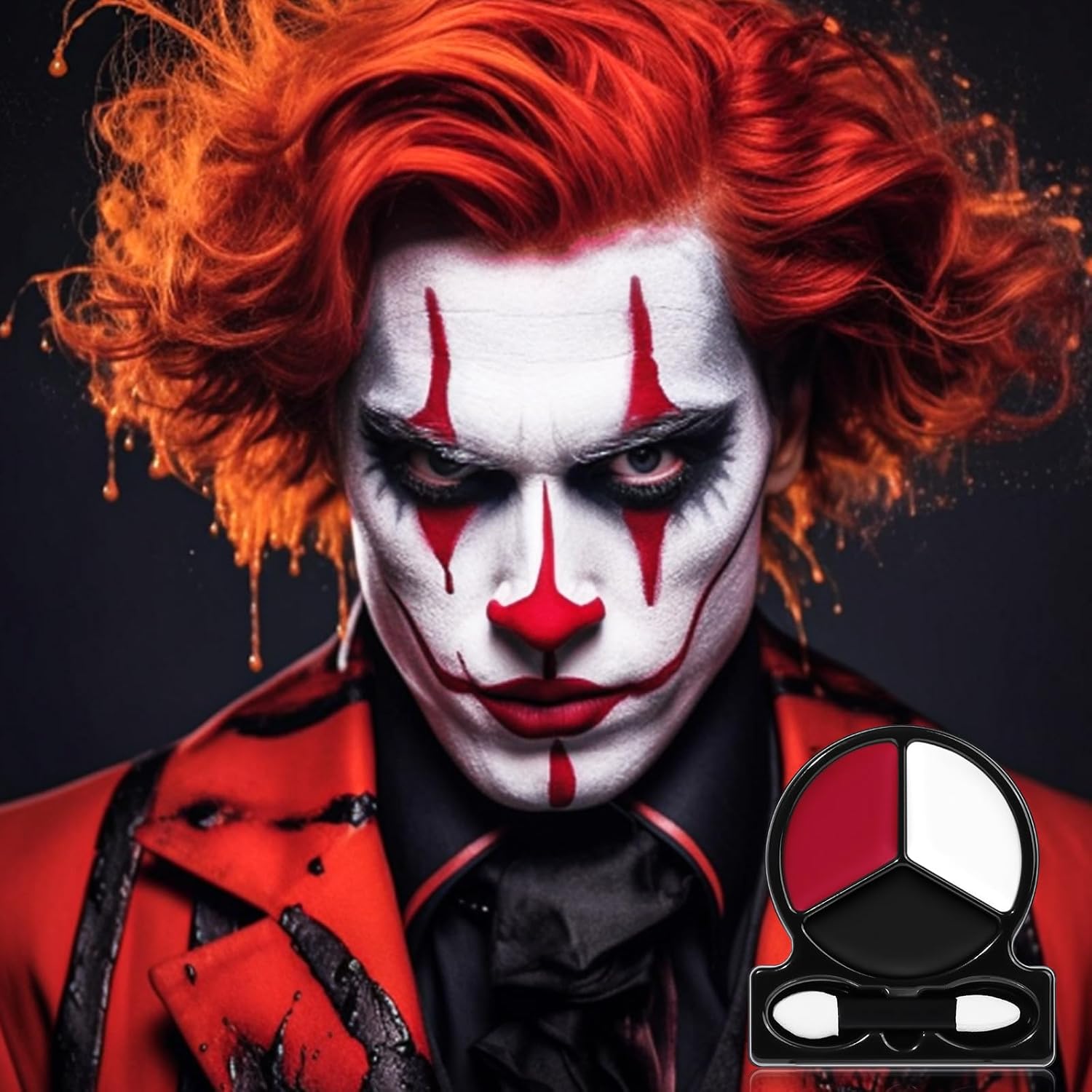 Black White Red Face Body Paint with Applicator, Oil Based Face Painting Kit for Halloween Clown, Vampire, Devil Makeup, Cosplay, Costume, Dress Up, SFX Special Effect, Theme Parties - Image 2