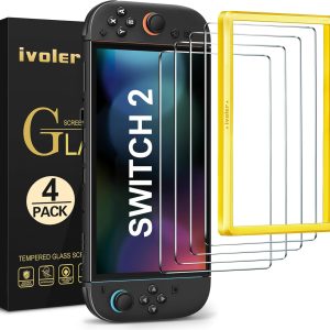 ivoler 4-Pack Tempered Glass Screen Protector Designed for Nintendo Switch 2 2025 with [Alignment Frame] Transparent HD Clear[Updated Version] Screen Protector for Switch 2 7.9''