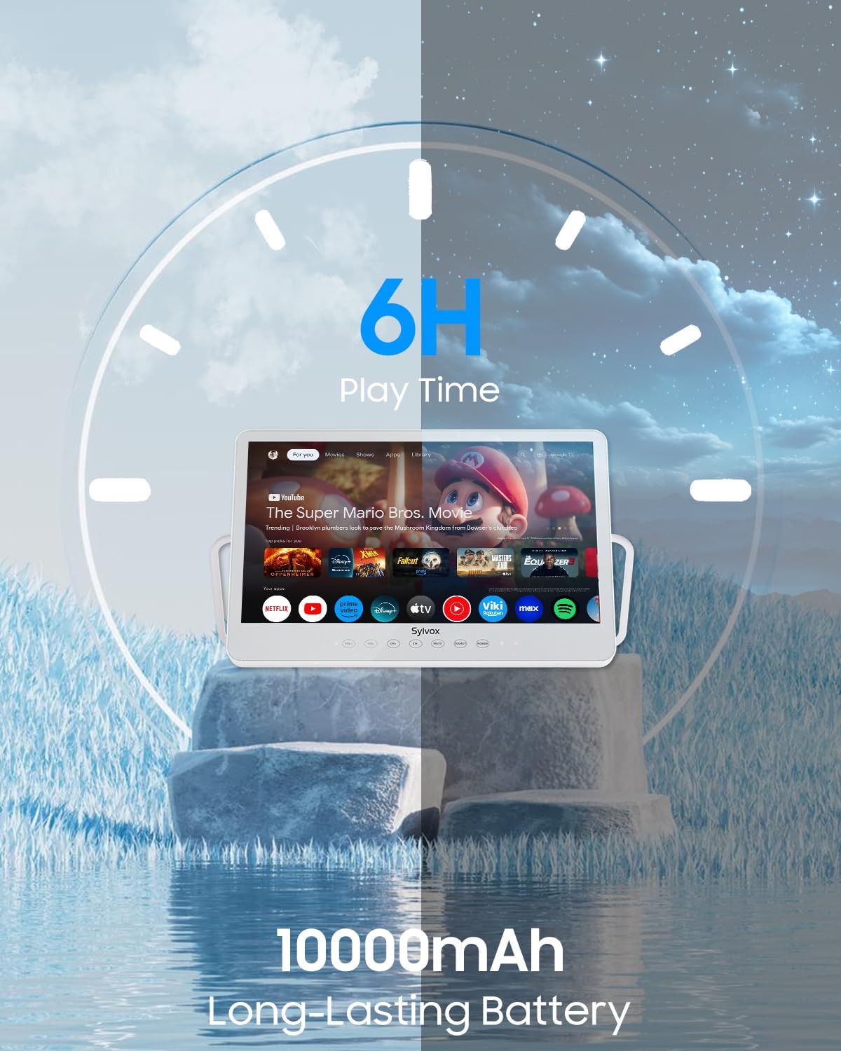 SYLVOX 15.6" Portable TV, 1080P Smart TV, 10000mAh Battery (6H), Rechargeable, IP66 Waterproof, Supports Apps & Voice Control. Perfect for RV, Kitchen, Camper & More - Image 2