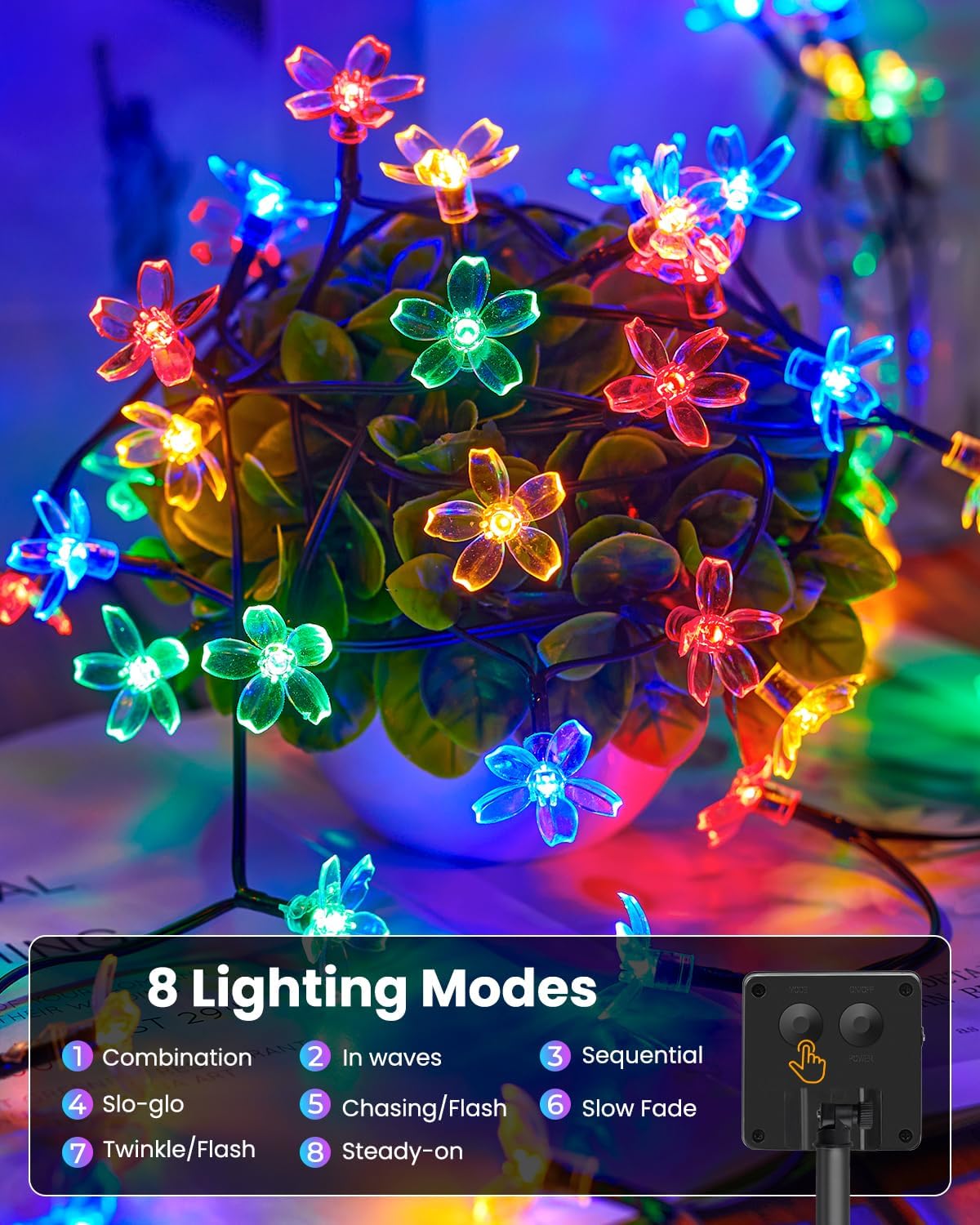 Brightown 60 LED Flower Solar String Lights Outdoor Waterproof Fairy Lights for Garden Yard Fence Patio Christmas Tree Wedding Party Decor, Multicolor - Image 4