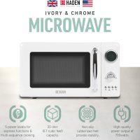 Haden 700 Watt 0.7 Cubic Foot Microwave Oven with Digital Controls, Defrost, and Instant Start Countertop Small Appliance, Ivory/Chrome - Image 2