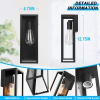 2-Pack Outdoor Wall Lanterns, Exterior Waterproof Wall Sconce with Glass Shades, Matte Black Porch Lights Wall Mounted, Anti-Rust E26 Modern Wall Lighting Fixtures for Patio Garage Entryway Front Door - Image 3