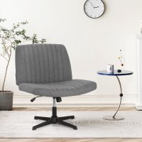 Criss Cross Chair，Armless Vanity Chair with Back, Cross Legged Office Desk Chair Comfy, Wide Seat No Wheels Height Adjustable Computer Task Chair for Home Office-Grey - Image 7