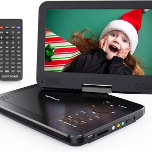 DBPOWER 12" Portable DVD Player with 5-Hour Rechargeable Battery, 10" Swivel Display Screen and SD/USB Port, with 1.8m Car Charger, Power Adaptor and Car Headrest Mount, Region Free (Black)