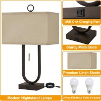 Luvkczc Bedside Lamps Set of 2, 24'' Tall Table Lamps for Night Stands with USB C+A Ports, 3000K LED Bulbs - Modern Desk Lamp for Bedroom, Living Room, Office, Beige Lampshade - Image 6