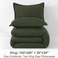Litanika Dark Olive Green Comforter Set King, 3 Pieces Solid Bedding Comforter Set, All Season Fluffy Bed Set (104x90In Comforter & 2 Pillowcases) - Image 8