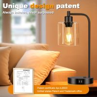 Set of 2 Industrial Touch Control Table Lamps with 2 USB Ports and AC Outlet - 3-Way Dimmable Black Bedside Lamps Nightstand Desk Lamps for Bedroom Living Room, Glass Shade & 2 LED Bulbs Included - Image 7