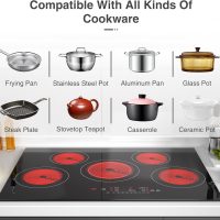 VBGK Electric cooktop 30 inch, 5 burner Electric Stove Built-in and Countertop Stove Top, LED Touch Screen,9 Heating Level, Timer & Kid Safety Lock, 240V 30 inch cooktop - Image 5