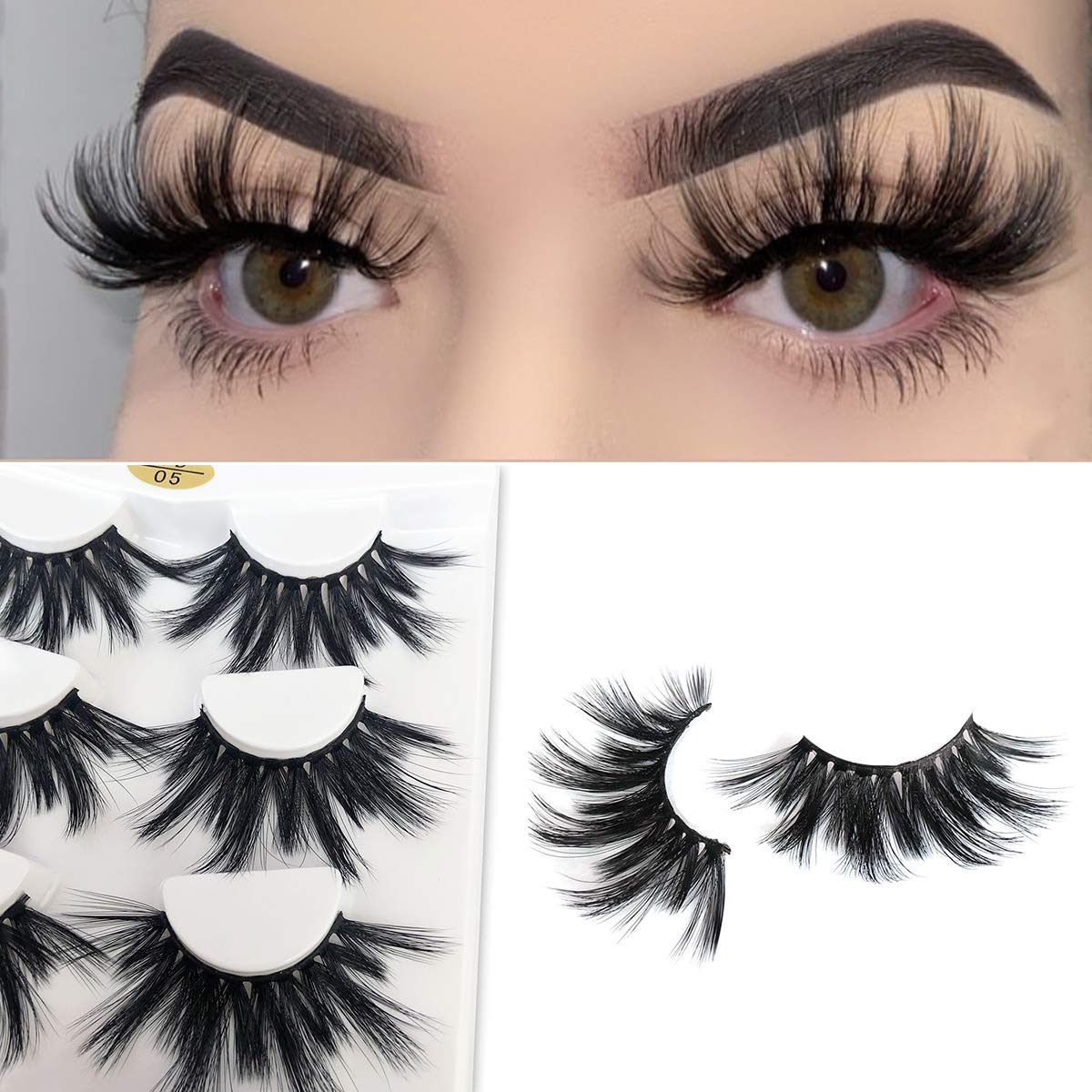 MIKIWI 25mm Lashes, Dramatic 6D Faux Mink Lashes, Fluffy Volume Eyelashes, Thick Crossed Lashes, Long Faux 25mm Mink Lashes (6D4-05) - Image 3