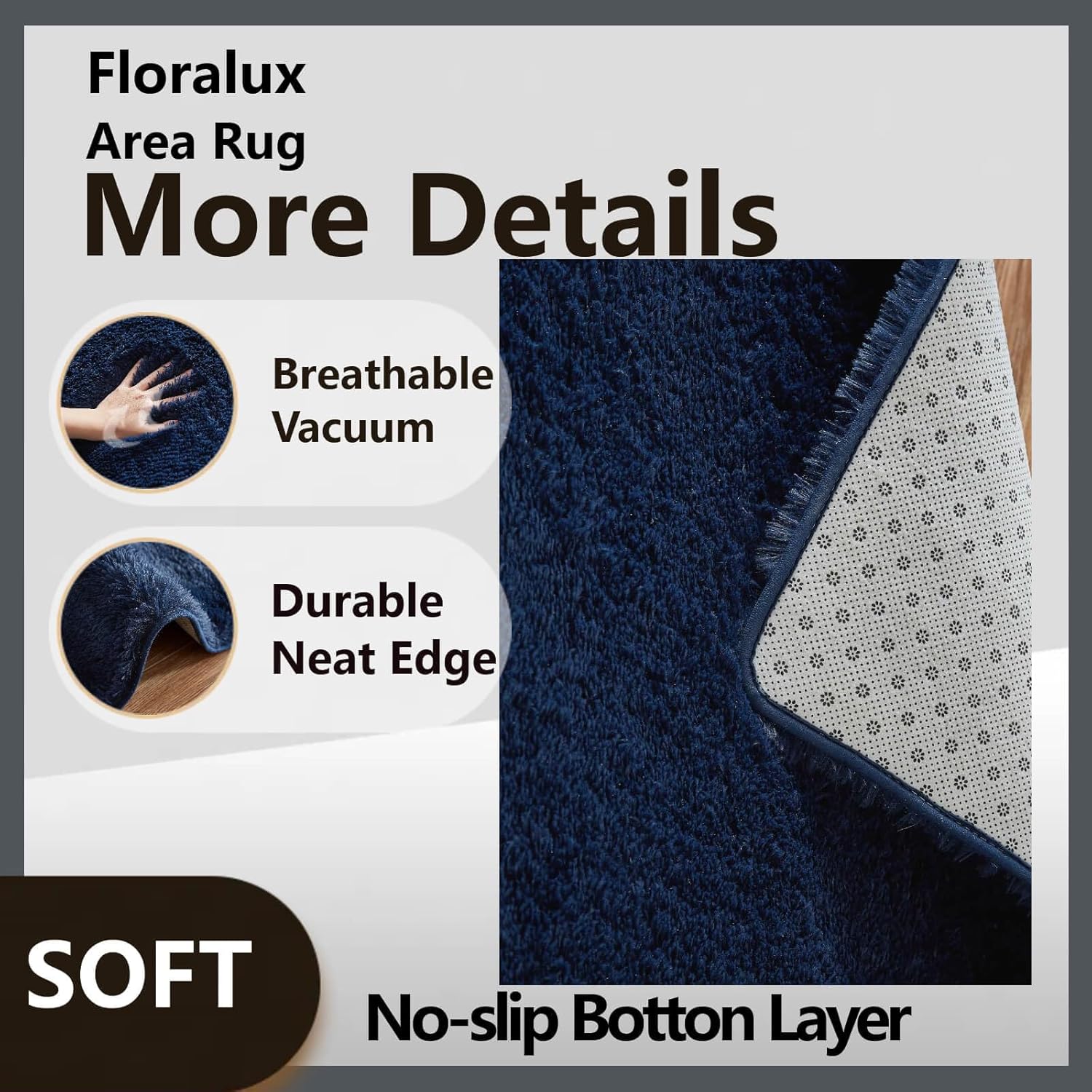 Floralux Area Rugs for Bedroom Living Room, 4x6 Rug, Dark Blue, Fluffy Fuzzy Carpet, Shag Plush Carpets for Nursery Kids Room, Home Dorm Decor Aesthetic - Image 7