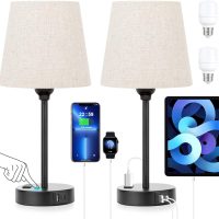 Mini Bedside Lamps for Bedrooms Set of 2 - Nightstand Bedroom Lamps with USB C Port and AC Outlet Charging, Dimmable Touch Small Bed Side Table Lamp, Black Night Stand Light for Kids/Guest Room - Image 9