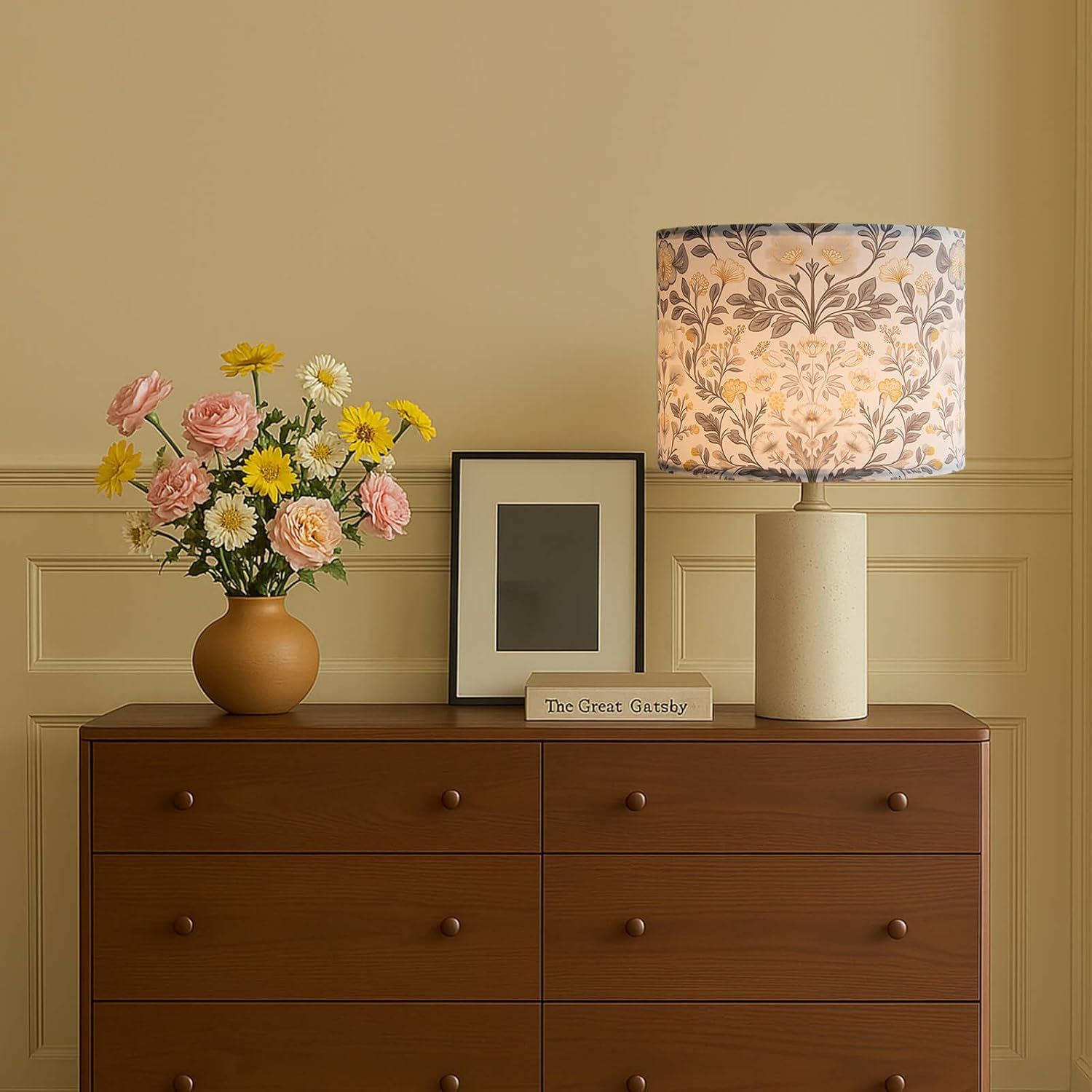 Drum Lamp Shades Set of 2, 13" Top x 13" Bottom x 10" High Polyester Fiber Printing Plants Lampshade, Floral Lampshade Cover, Spider Fitter for Table & Floor Lamps, Assembly Required (Country) - Image 5