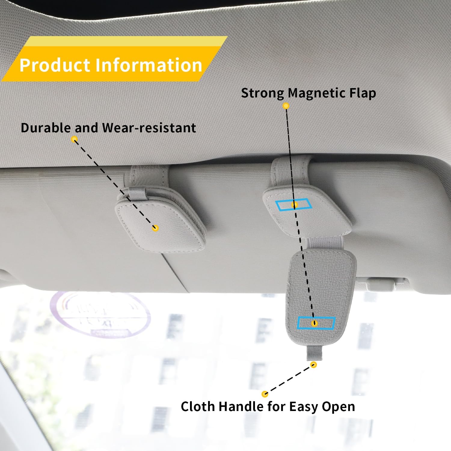 Yuoyar Sunglass Holder for Car, Magnetic Leather Sunglasses Holder and Ticket Card Clip, Car Visor Accessories, 2 Packs (Silver Grey) - Image 4
