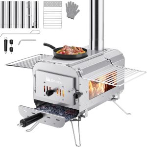 Gonex Hot Tent Stove, Portable Wood Burning Camping Stove with Ash Drawer & Large Firebox for Tent, Outdoor, Heating, Cooking, Ice Fishing