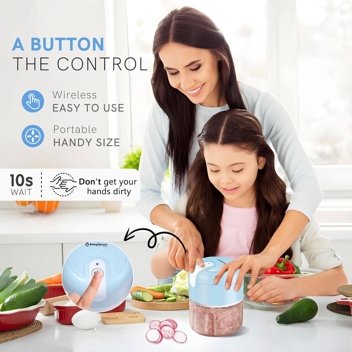 EASYSPEED Electric Garlic Chopper 1Cup, Mini USB Charging Wireless Food Processor with 304 Stainless Steel, 2 Sharp Blades, Portable Kitchen Meat Grinder for Onion, Garlic, Ginger, Baby Food - Image 4