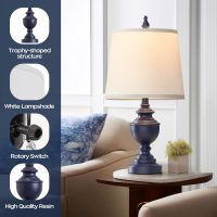 PARTPHONER Retro Table Lamps Set of 2, Bedside Lamp for Bedroom Rustic Farmhouse Table Lamps for Living Room, Vintage Nightstand Lamps with White Shades, Blue - Image 3