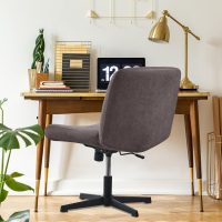 FUANGUI Criss Cross Chair Cover, Faux Leather Looking Stretch Mid Back Wide Armless Accent Chair Slipcover, Exquisite Vanity Chair Cover for Dorm Home Desk Office Chair - Light Grey - Image 2