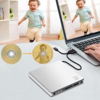 BUNUD LightScribe DVD Burner for Laptop: External Portable USB C CD/DVD Drive Compatible with Mac Windows Linux for Disc Labeling Wedding Photos with SD/TF/2 USB Ports Plug & Play(Silver) - Image 2