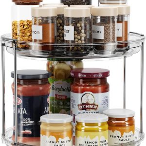LAMU 2 Tier Lazy Susan Turntable Organizer 9.25'' Rotating Spice Rack Organization for Cabinet, Kitchen, Pantry, Countertop, Bathroom, Vanity, Medicine Cabinet Organizer, Grey