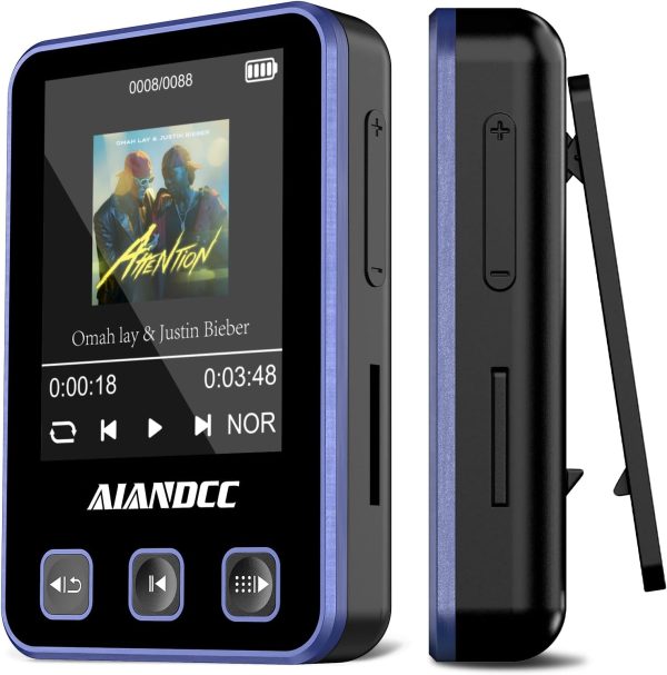 Mp3 Player with Bluetooth 5.3, HiFi Music Player with Sports Clip and Armband, 1.77-inch TFT Color Screen, 32GB mp3 Player for Kids Adults, Earphones Included, TF Card can be Inserted