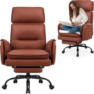 Office Chair 500lb,Big and Tall Criss Cross Desk Chair,Wide Seat Reclining Managerial Computer Chairs,Heavy People,Ergonomic High Back Faux Leather Chairs,Lumbar Support,Adjustable Headrest Brown